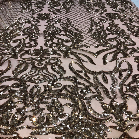 Luna Stretch Sequins Nylon Spandex Mesh Fabric - 4-Way Stretch, Sequin Design, 60" Width (1 Yard)