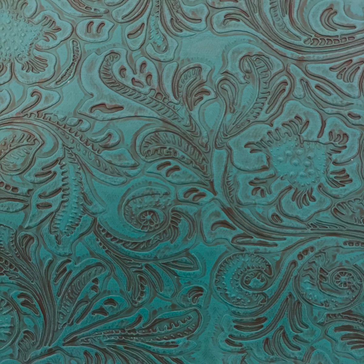 Western Floral PU Faux Leather Vinyl Fabric - Western Floral Pattern, 56" Width (1 Yard)