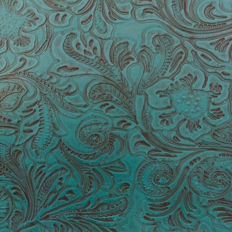 Western Floral PU Faux Leather Vinyl Fabric - Western Floral Pattern, 56" Width (1 Yard)