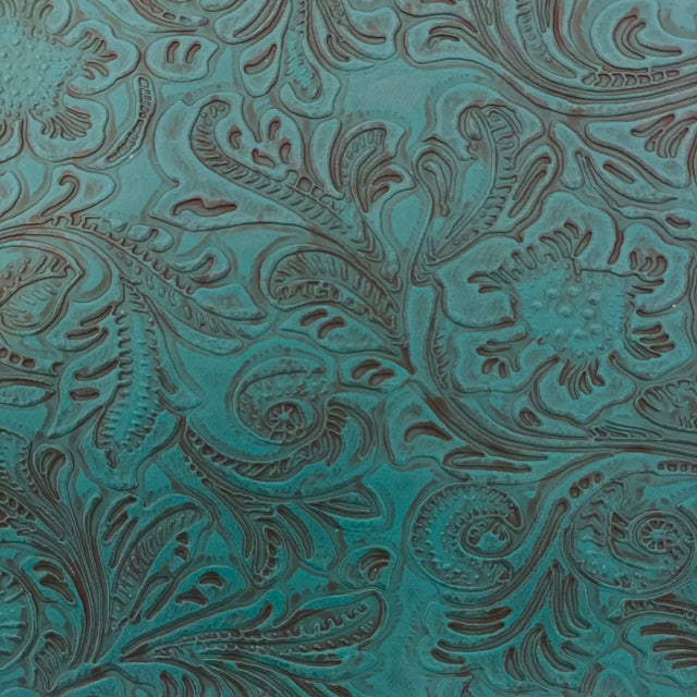 Western Floral PU Faux Leather Vinyl Fabric - Western Floral Pattern, 56" Width (1 Yard)