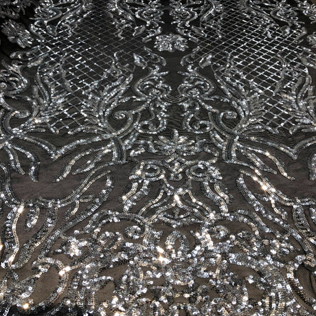 Luna Stretch Sequins Nylon Spandex Mesh Fabric - 4-Way Stretch, Sequin Design, 60" Width (1 Yard)