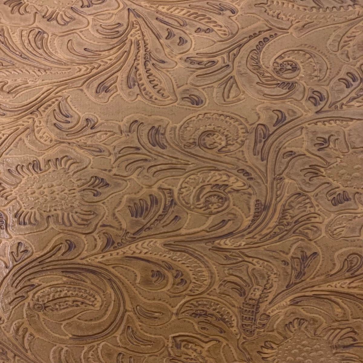Western Floral PU Faux Leather Vinyl Fabric - Western Floral Pattern, 56" Width (1 Yard)