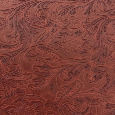 Western Floral PU Faux Leather Vinyl Fabric - Western Floral Pattern, 56" Width (1 Yard)