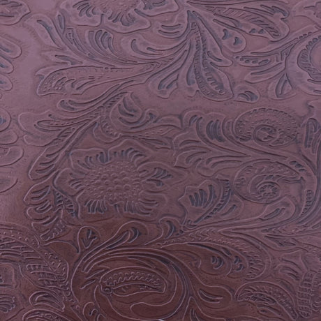 Western Floral PU Faux Leather Vinyl Fabric - Western Floral Pattern, 56" Width (1 Yard)