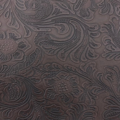 Western Floral PU Faux Leather Vinyl Fabric - Western Floral Pattern, 56" Width (1 Yard)