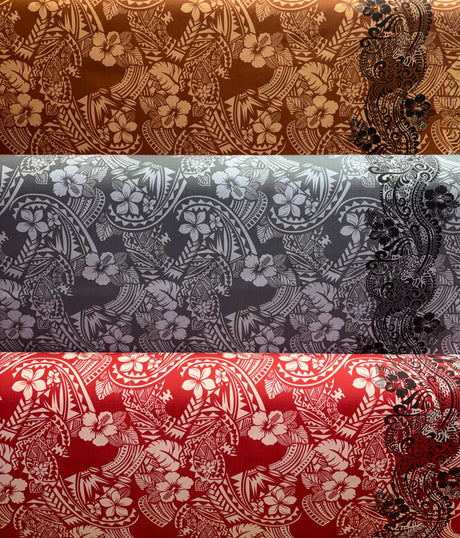 Poly-Cotton Fabric Polynesian Hibiscus & Plumeria Single Border