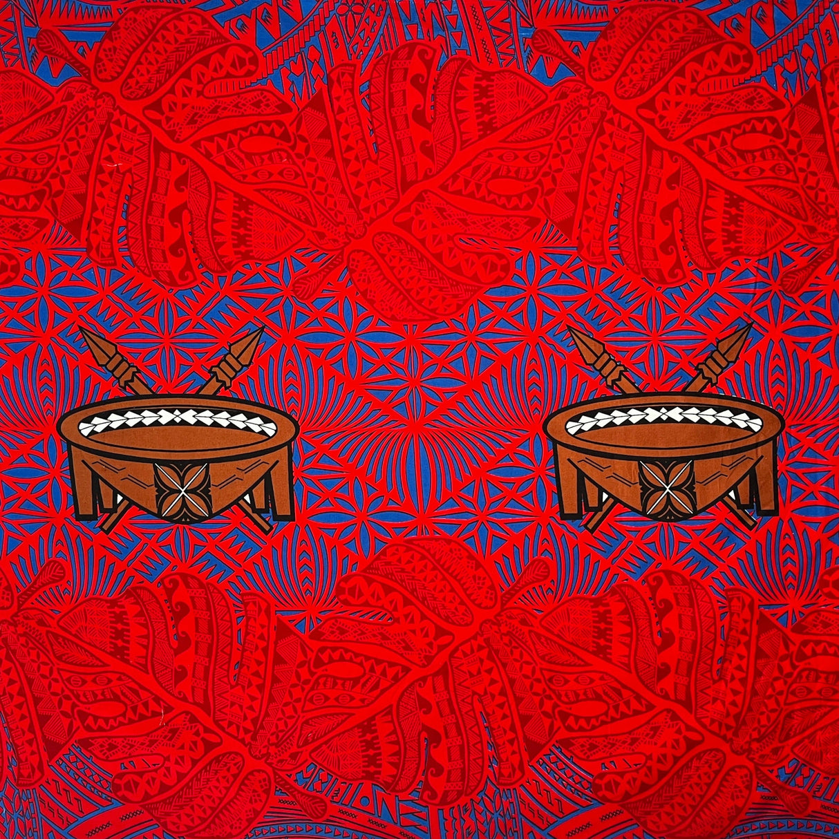 Monstera Double Border Cotton Fabric - Traditional Tongan Motifs, 36" X 45" (1 Yard)