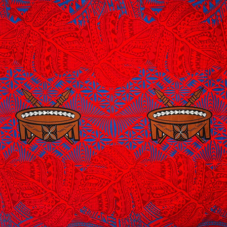 Monstera Double Border Cotton Fabric - Traditional Tongan Motifs, 36" X 45" (1 Yard)