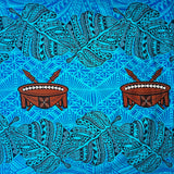 Monstera Double Border Cotton Fabric - Traditional Tongan Motifs, 36" X 45" (1 Yard)