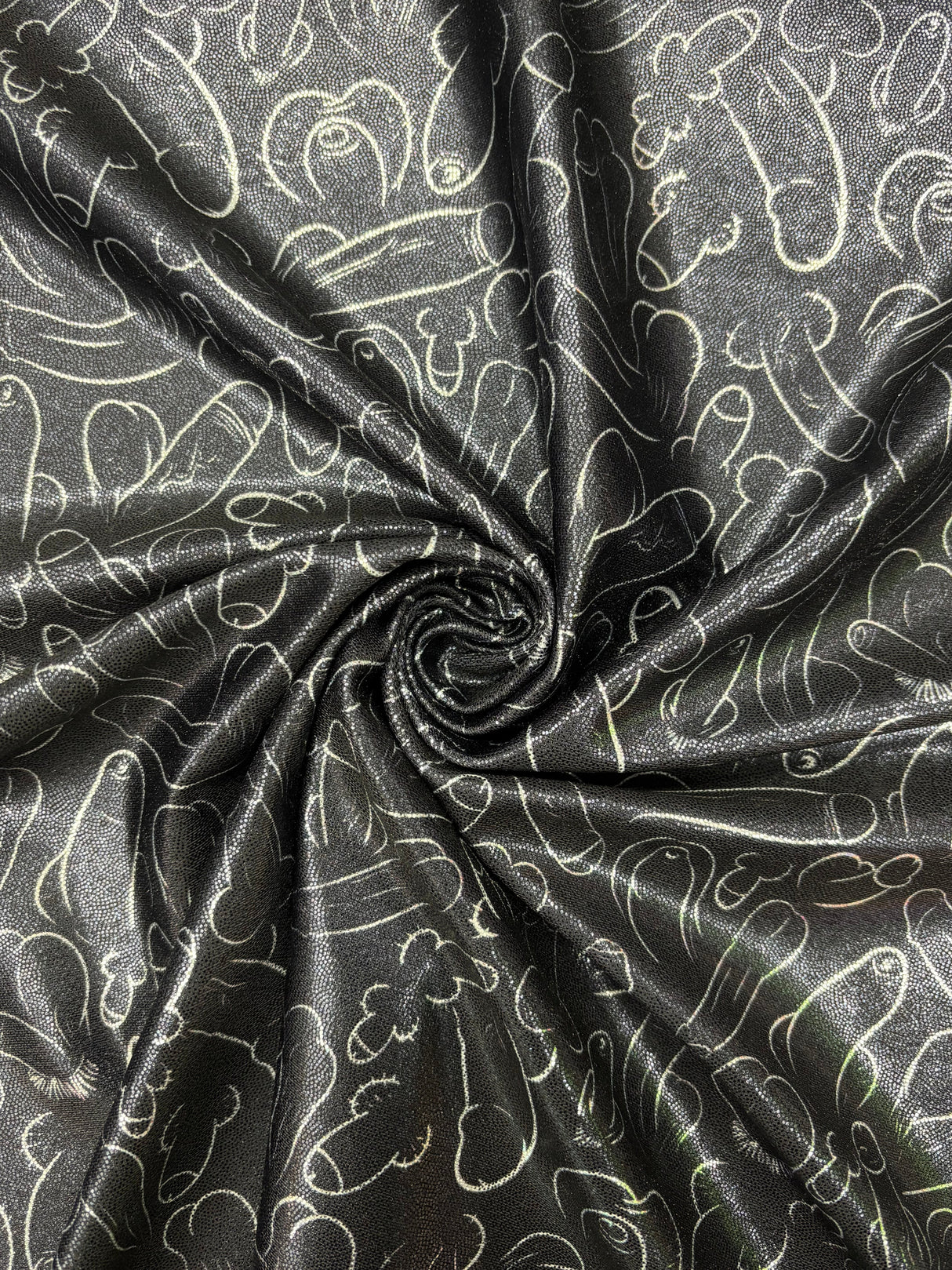 Plentiful Penises Mystique Holographic Spandex Fabric - Black, Blue, 4-Way Stretch, 36" Width (1 Yard)