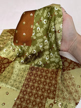 Printed Satin Green Patchwork Floral