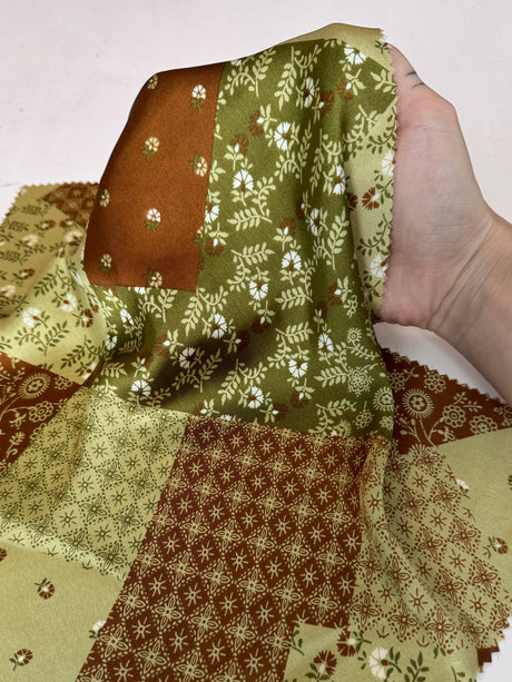 Printed Satin Green Patchwork Floral