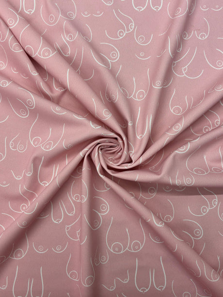 Topless Tatas Print Spandex Fabric - Pink, Black/White, Black/Pink, 58"/60" Width (1 Yard)