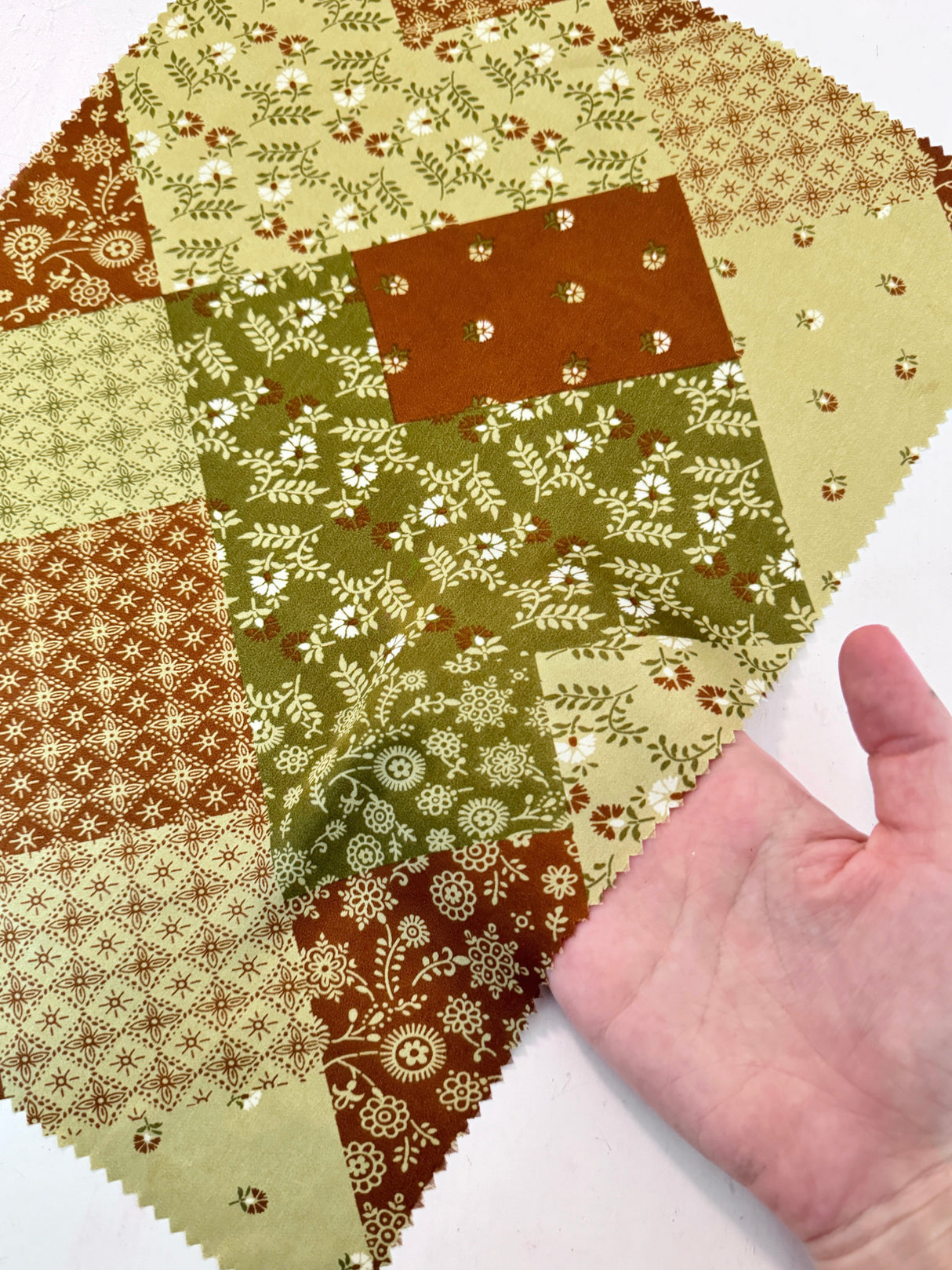 Printed Satin Green Patchwork Floral