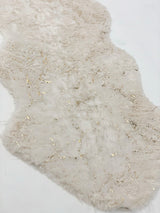 White With Golden Metallic Lines Faux Rabbit Touch Rug - White Lines, Faux Fur Rug (7'6" X 10'3")