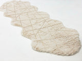 White With Golden Metallic Lines Faux Rabbit Touch Rug - White Lines, Faux Fur Rug (7'6" X 10'3")