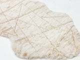 White With Golden Metallic Lines Faux Rabbit Touch Rug - White Lines, Faux Fur Rug (7'6" X 10'3")