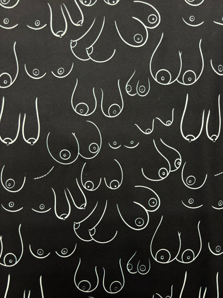 Topless Tatas Print Spandex Fabric - Pink, Black/White, Black/Pink, 58"/60" Width (1 Yard)