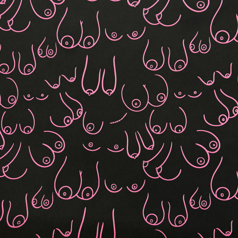 Topless Tatas Print Spandex Fabric - Pink, Black/White, Black/Pink, 58"/60" Width (1 Yard)
