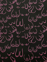 Topless Tatas Print Spandex Fabric - Pink, Black/White, Black/Pink, 58"/60" Width (1 Yard)