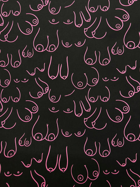Topless Tatas Print Spandex Fabric - Pink, Black/White, Black/Pink, 58"/60" Width (1 Yard)