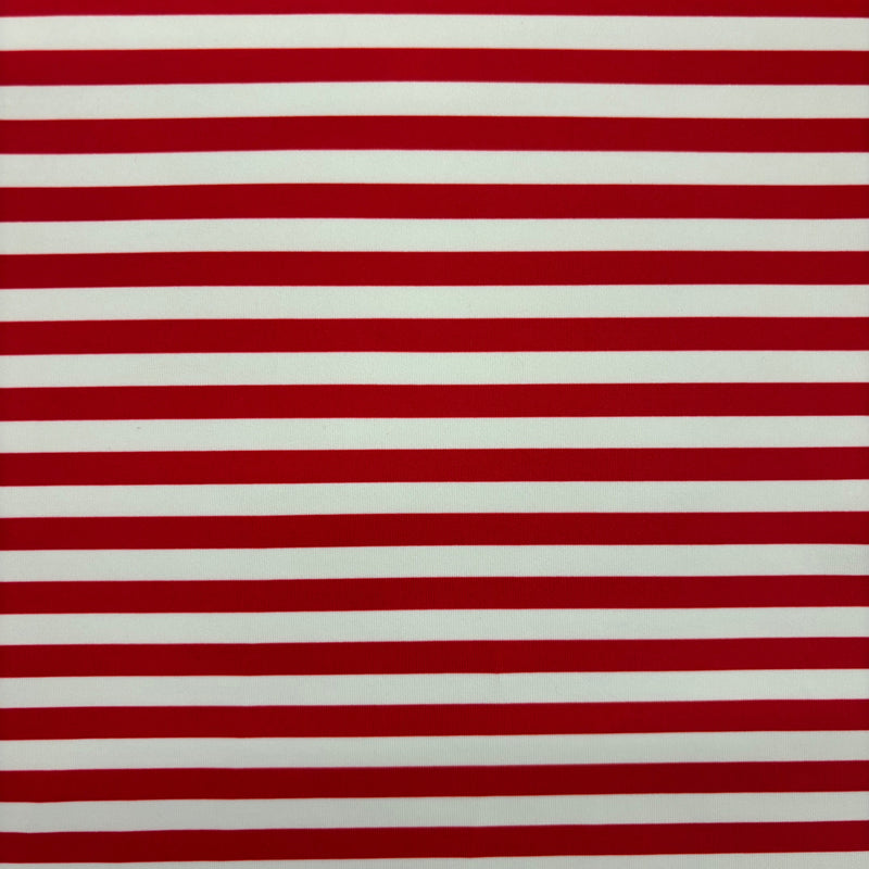Red Half Inch Striped Polyester Spandex Fabric - Red Half Inch Stripes, 58"/60" Width (1 Yard)