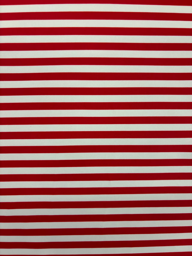 Red Half Inch Striped Polyester Spandex Fabric - Red Half Inch Stripes, 58"/60" Width (1 Yard)