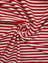 Red Half Inch Striped Polyester Spandex Fabric - Red Half Inch Stripes, 58"/60" Width (1 Yard)