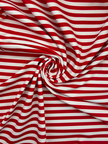 Red Half Inch Striped Polyester Spandex Fabric - Red Half Inch Stripes, 58"/60" Width (1 Yard)