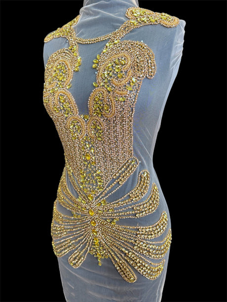 Gold Rhinestone Bodice Applique