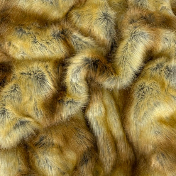 Faux Fur Shag Fabric Golden Brown Foxtail Print Multicolor