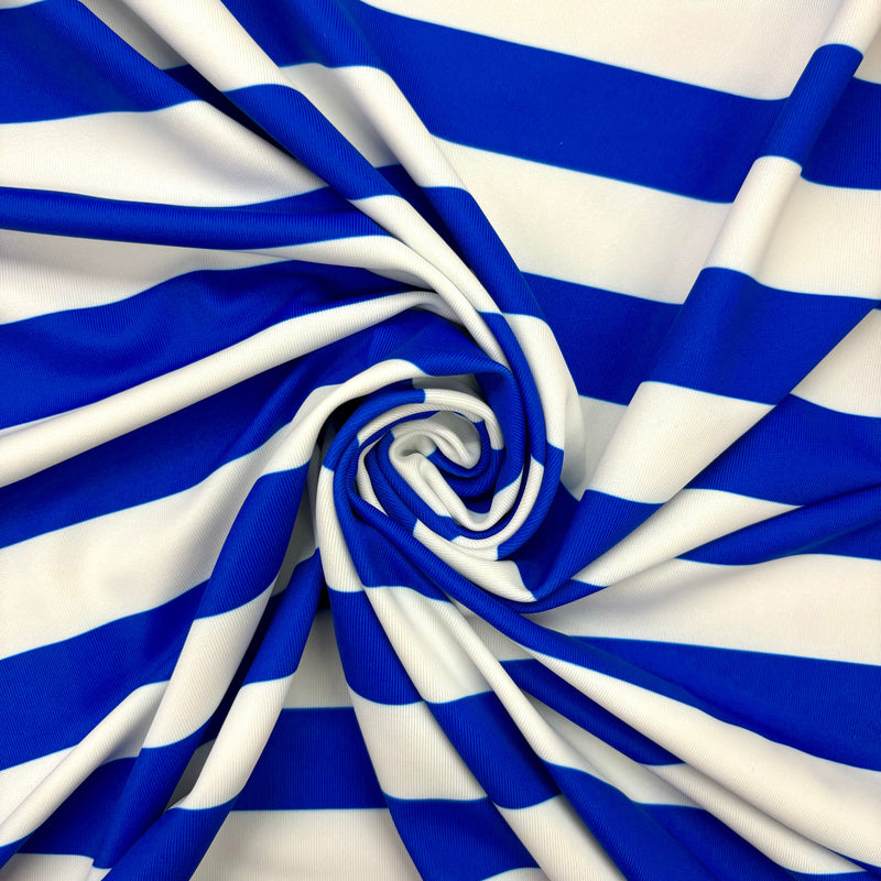 Blue One Inch Striped Spandex Fabric - Blue Horizontal Stripes, 58"/60" Width (1 Yard)