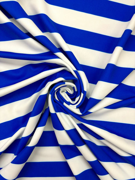 Blue One Inch Striped Spandex Fabric - Blue Horizontal Stripes, 58"/60" Width (1 Yard)