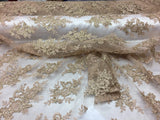 Sequin Lace Fabric With Embroideries On Mesh - 100 Percent Polyester Fabric, Double Scalloped Floral Lace, 51" Width (1 Yard)
