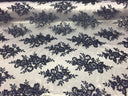 Sequin Lace Fabric With Embroideries On Mesh - 100 Percent Polyester Fabric, Double Scalloped Floral Lace, 51" Width (1 Yard)