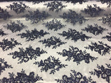 Sequin Lace Fabric With Embroideries On Mesh - 100 Percent Polyester Fabric, Double Scalloped Floral Lace, 51" Width (1 Yard)