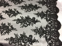 Sequin Lace Fabric With Embroideries On Mesh - 100 Percent Polyester Fabric, Double Scalloped Floral Lace, 51" Width (1 Yard)
