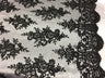 Sequin Lace Fabric With Embroideries On Mesh - 100 Percent Polyester Fabric, Double Scalloped Floral Lace, 51" Width (1 Yard)