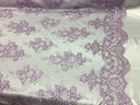 Sequin Lace Fabric With Embroideries On Mesh - 100 Percent Polyester Fabric, Double Scalloped Floral Lace, 51" Width (1 Yard)