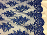 Sequin Lace Fabric With Embroideries On Mesh - 100 Percent Polyester Fabric, Double Scalloped Floral Lace, 51" Width (1 Yard)