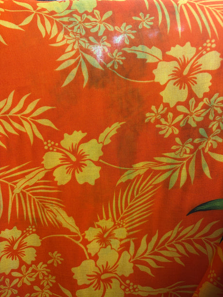 Rayon Fabric Triple Lily Border Tropical Flowers Leaves