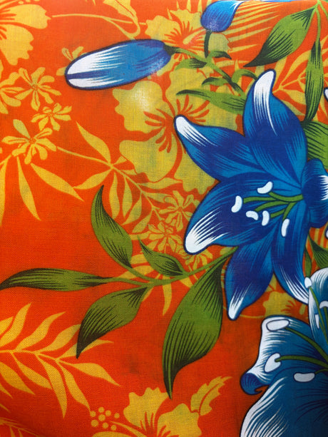 Triple Lily Border With Tropical Flowers And Leaves Rayon Fabric - Teal/Fuchsia, Green/Blue, Rust/Orange, Purple/Red, Yellow/Purple, Orange/Blue, 36" X 45" (1 Yard)