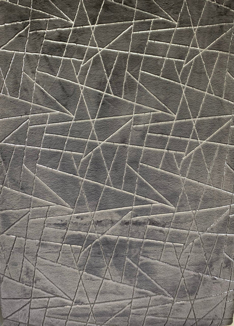 Charcoal Lines Faux Rabbit Touch Rug - Polyester Fabric, Charcoal Lines With Silver Metallic Shimmery Design, 5' X 7' (1 Unit)