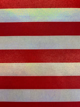 Red And White Striped Holographic Mystique Spandex Fabric - Red And White Stripes, 1 Yard