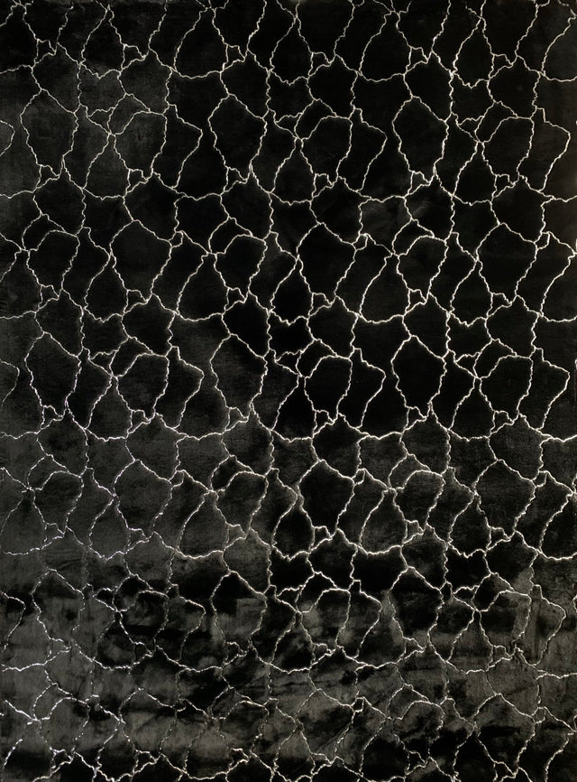 Black Marble With Silver Metallic Shimmery Design Faux Rabbit Touch Rug - Polyester Faux Fur Rug, Black Silver Marble, 7'6" X 10'3", 5' X 7' (1 Piece)