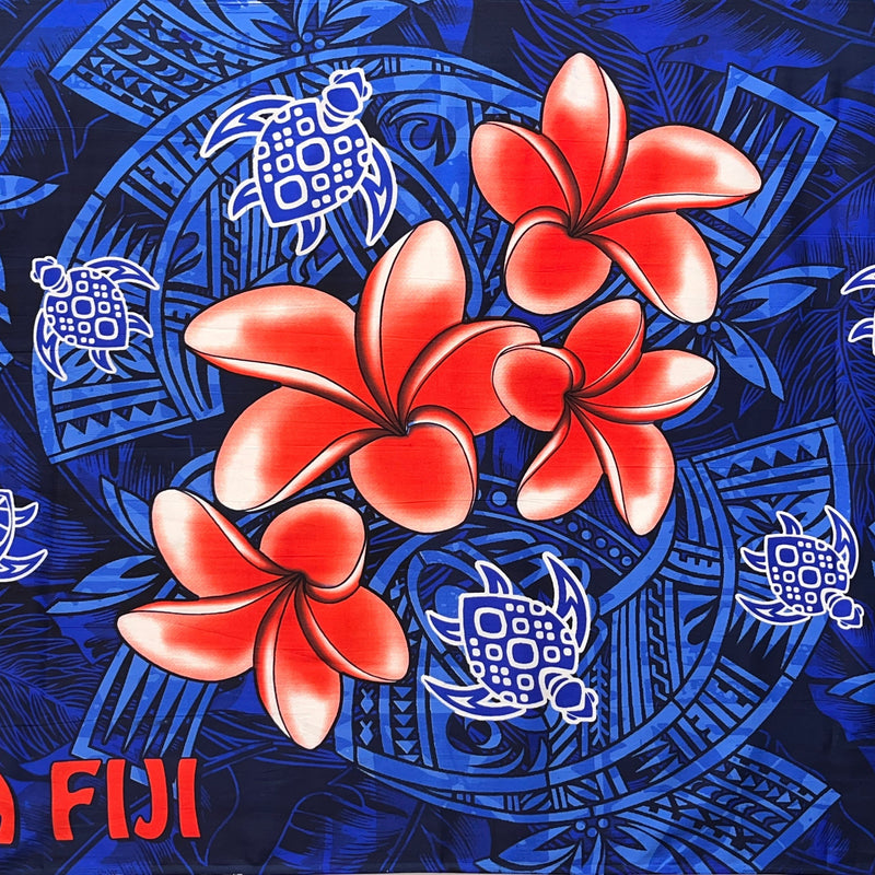 Bula Fiji Turtle Sarong 100 Percent Polyester Fabric - Polynesian Tattoo Background With Floating Sea Turtles And Plumeria Flowers, 72" L X 45" W (1 Piece)