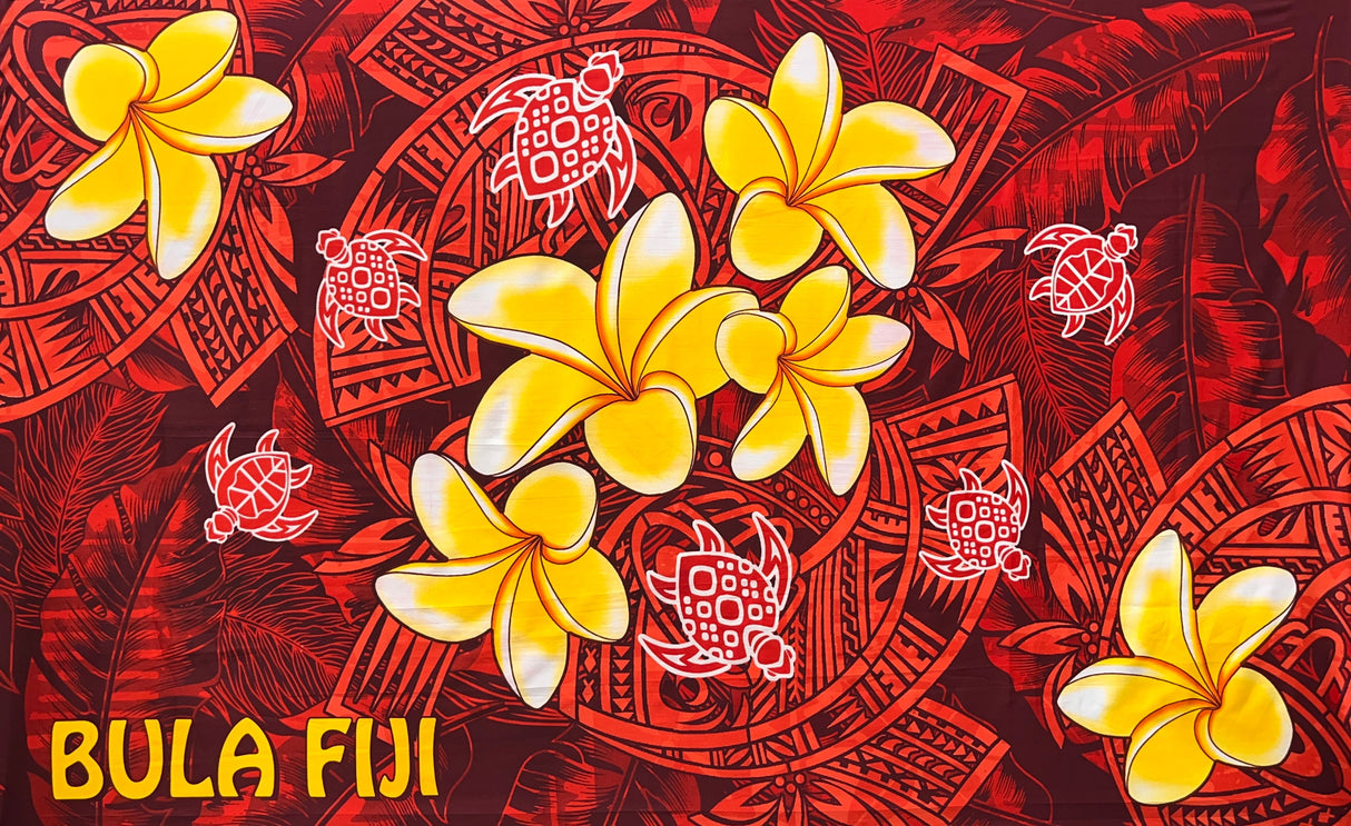 Bula Fiji Turtle Sarong Polyester Fabric - Traditional Polynesian Tattoo Print, 72" X 45" (1 Piece)