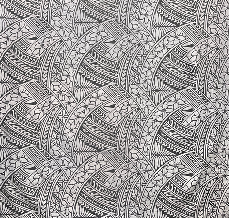 Hibiscus Traditional Polynesian Tattoo Poly Cotton Fabric - Hibiscus Tattoo Pattern, 45" Width, 65% Polyester 35% Cotton (1 Yard)
