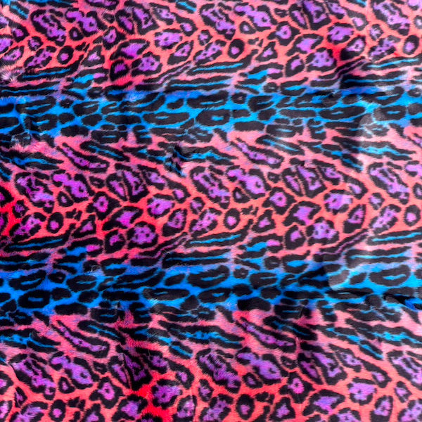 Faux Fur Fabric Multicolor Rainbow Leopard Print