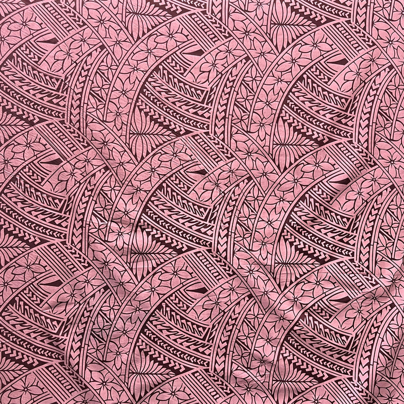 Hibiscus Traditional Polynesian Tattoo Poly Cotton Fabric - Hibiscus Tattoo Pattern, 45" Width, 65% Polyester 35% Cotton (1 Yard)
